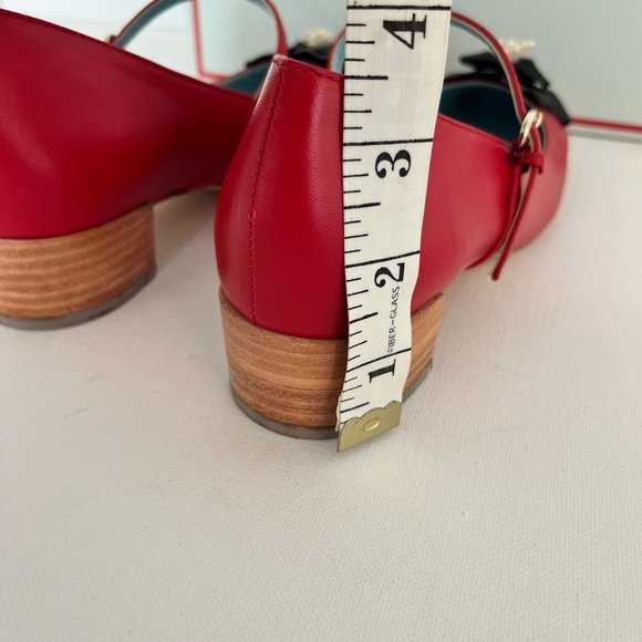 Frances Valentine Babe Red Nappa Leather Mary Jane Shoes with Black Flower - Picture 6 of 9